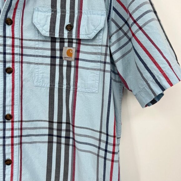 Carhartt Men's 105175 Loose Fit Midweight Short Sleeve Plaid Shirt Powder Blue s - Picture 5 of 9